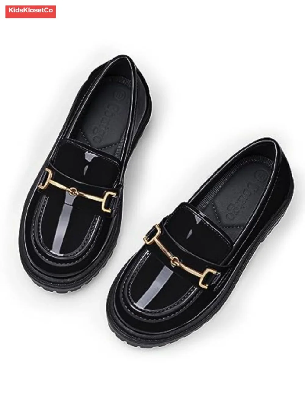 Girl's Platform Loafers Slip-On Chain Chunky Heel Faux Leather